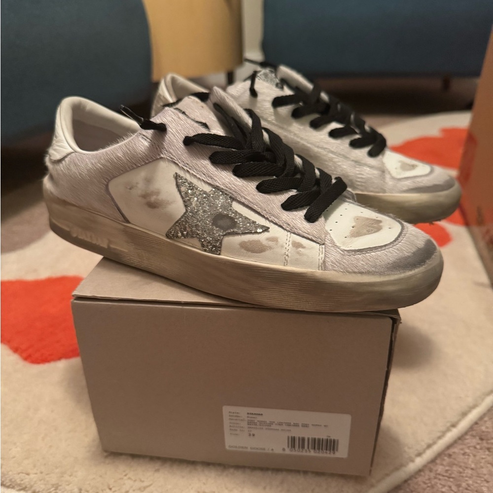 Golden Goose White and Gray Stardan Sneakers